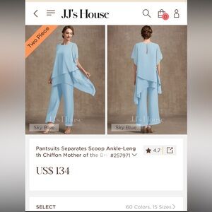 JJs House Sky Blue Chiffon Mother of the Bride Pantsuit Separates Dress